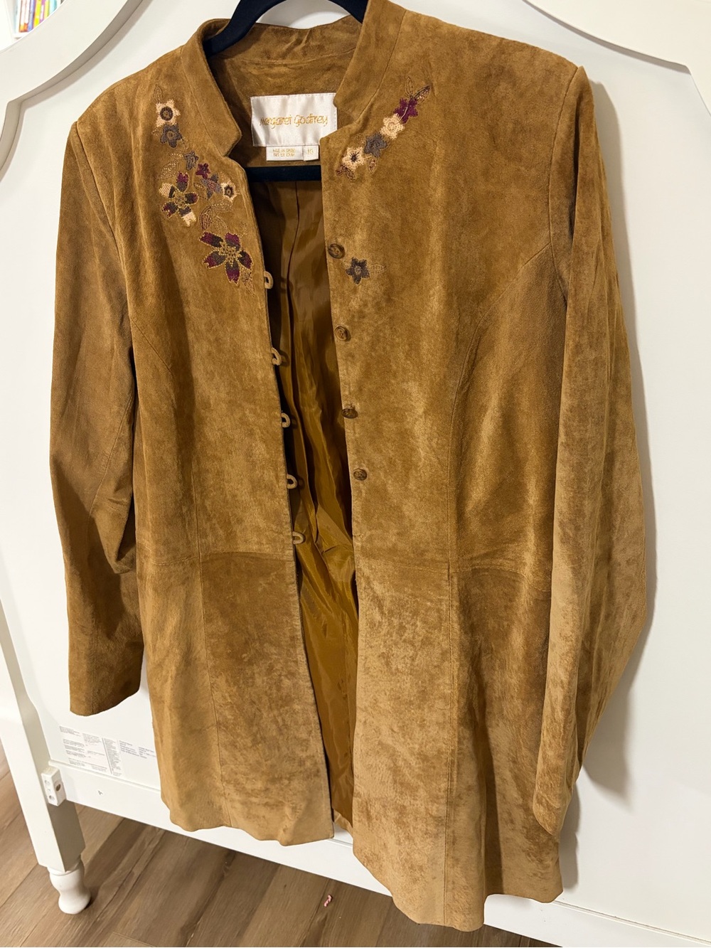 Suede Embroidered Women’s Coat - Camel